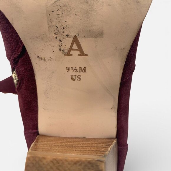 Anthropologie Burgundy Suede Heeled Ankle Boots Side Zip Size 9.5 - Picture 7 of 10